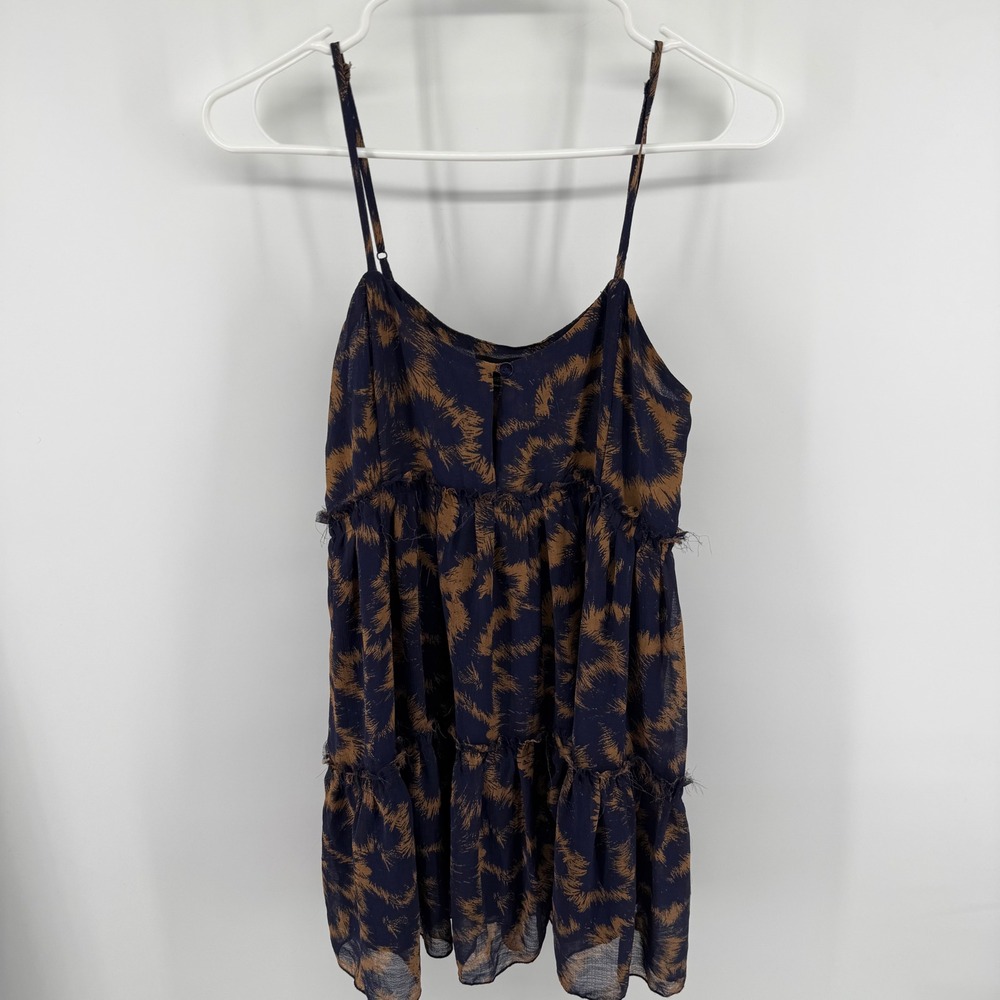 Urban Outfitters Navy Brown Abstract Sunburst Tiered Babydoll Mini Dress Small